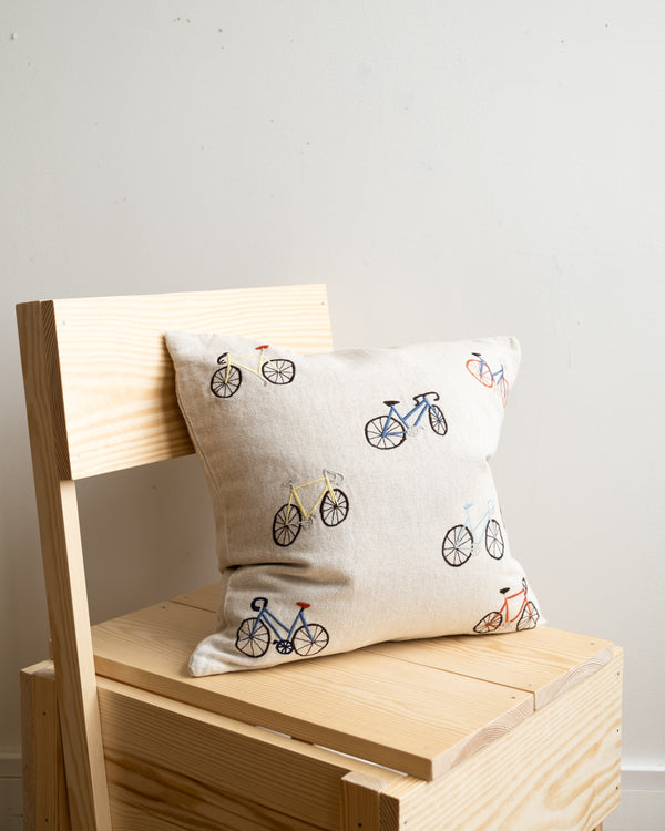 Bicycles Embroidered Cushion Cover