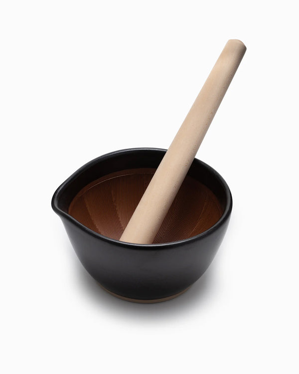 Motoshige Japanese Ceramic Mortar and Pestle - Black