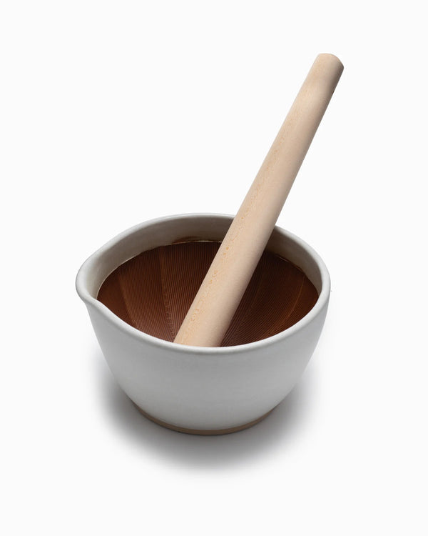Motoshige Japanese Ceramic Mortar and Pestle - White
