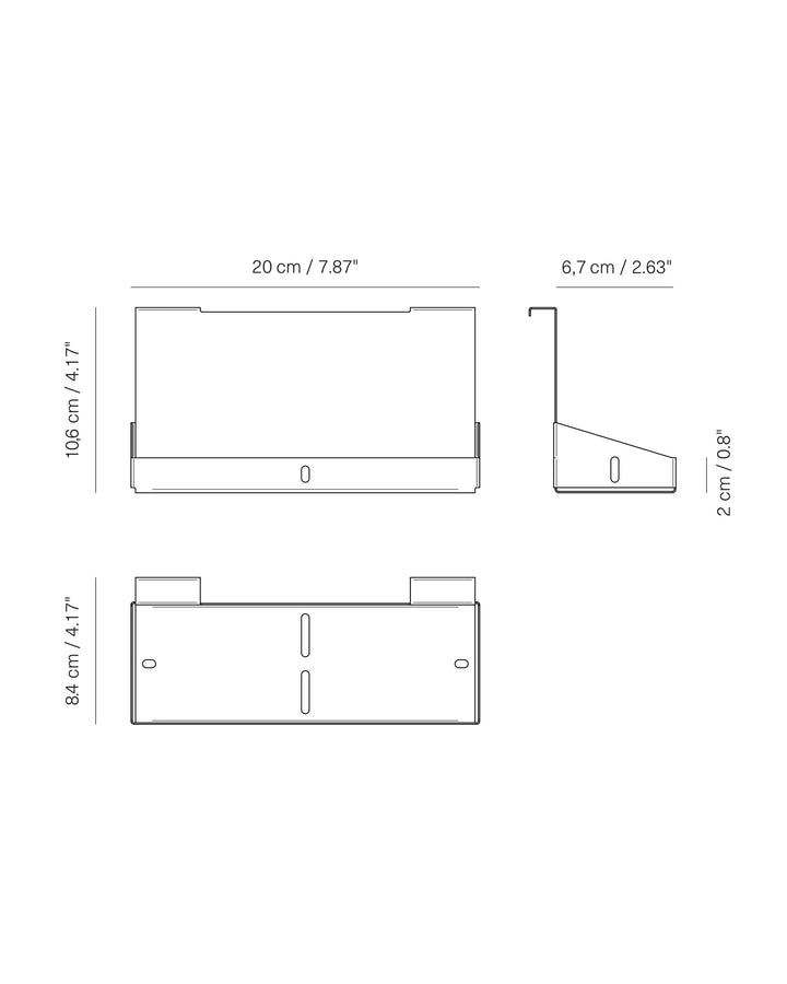 Technical drawing with dimensions of a product on a white background