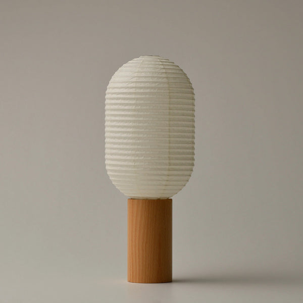 Washi-Paper Lamp with Ash Wood Base – Vertical