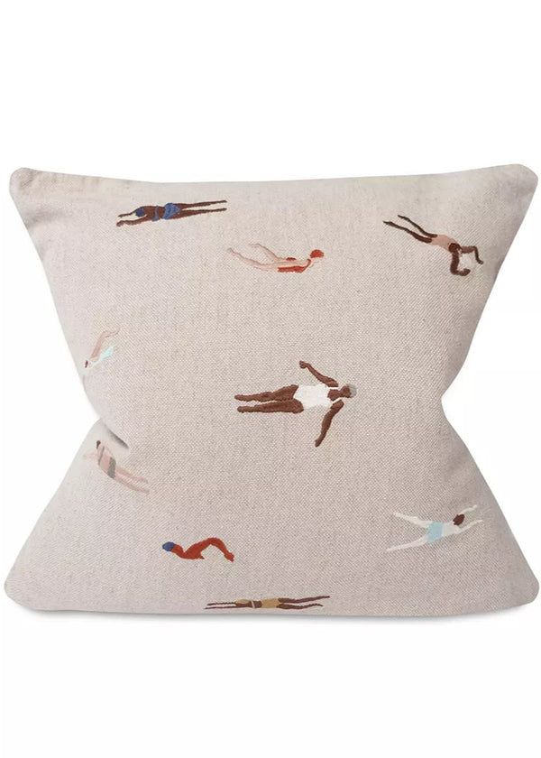 Swimmers Embroidered Cushion Cover
